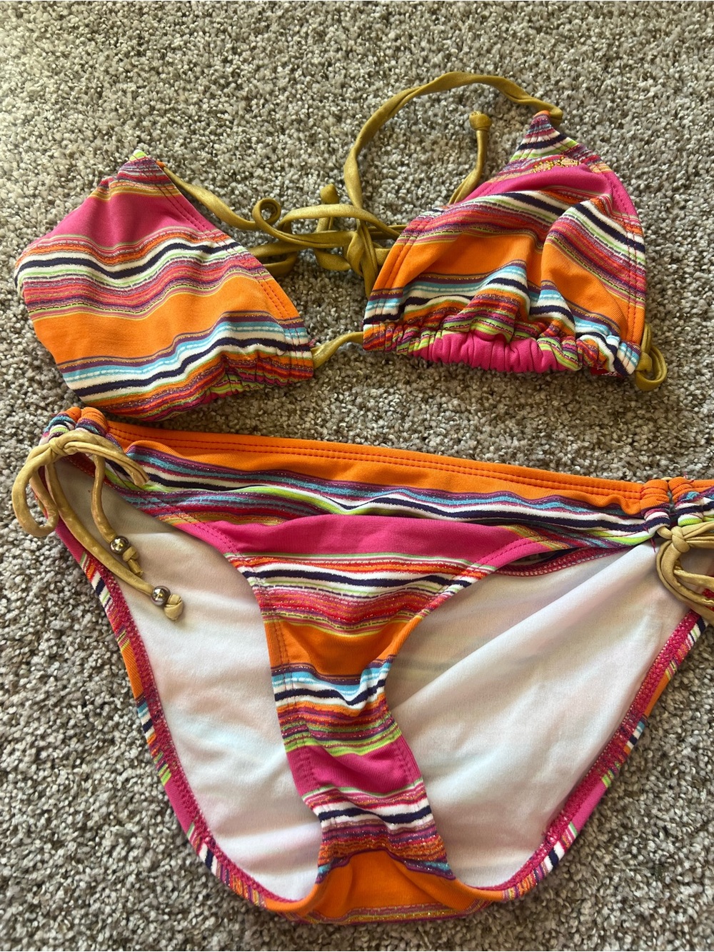Guess Girls' Pink & Orange Striped Two-Piece Bikini